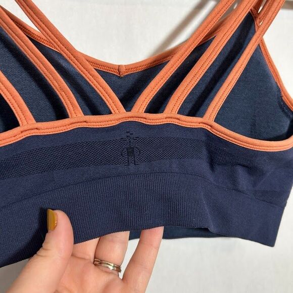 Smartwool Merino Wool Seamless Sports Bra Women's M Blue Pink Straps Lightweight - Picture 4 of 7